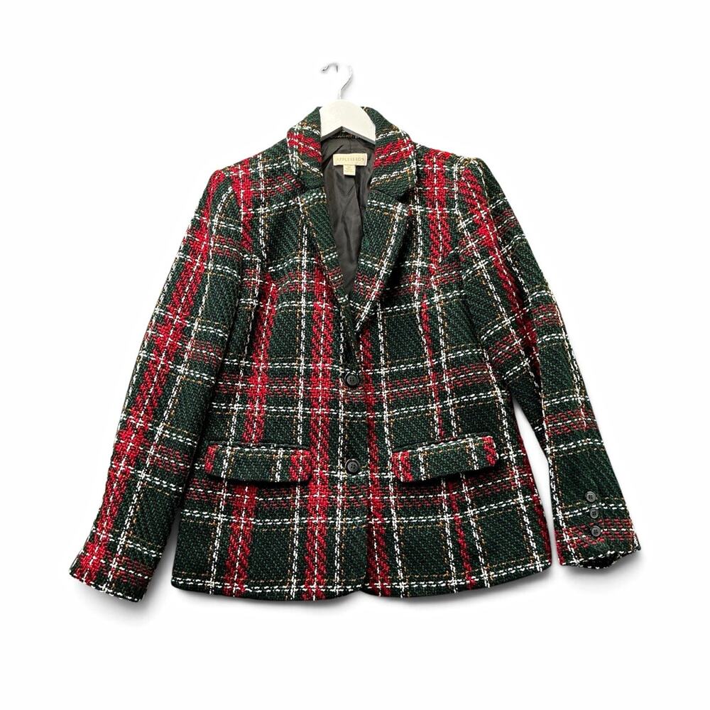 Appleseed's Women's Plaid Jacket Size 10 Green Red White Lined Pockets Collar